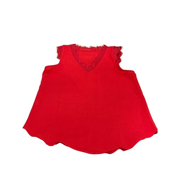CCC Red Lace Trim Satin Sleeveless Tank Top V Neck Dressy Blouse Size Large - Picture 5 of 5